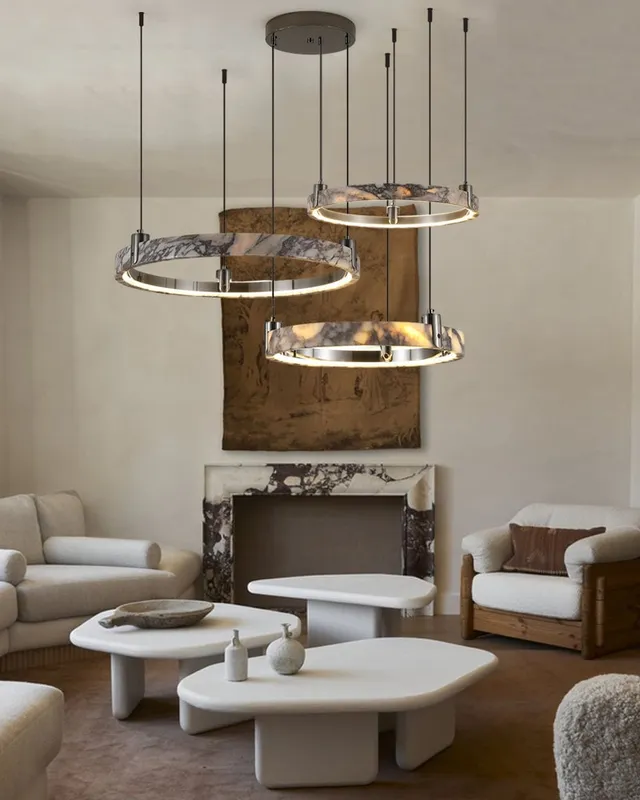 LightsStory Artisanal Alabaster Round Chandelier - Statement Marble — LightsStory LED Linear Lights  