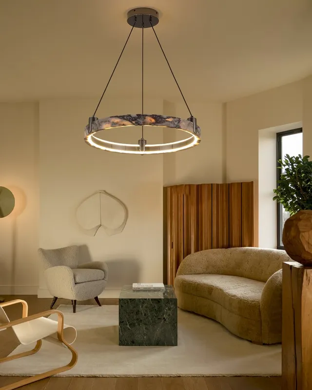 LightsStory Alabaster Statement Ring Chandelier - Natural Marble — LightsStory LED Linear Lights  