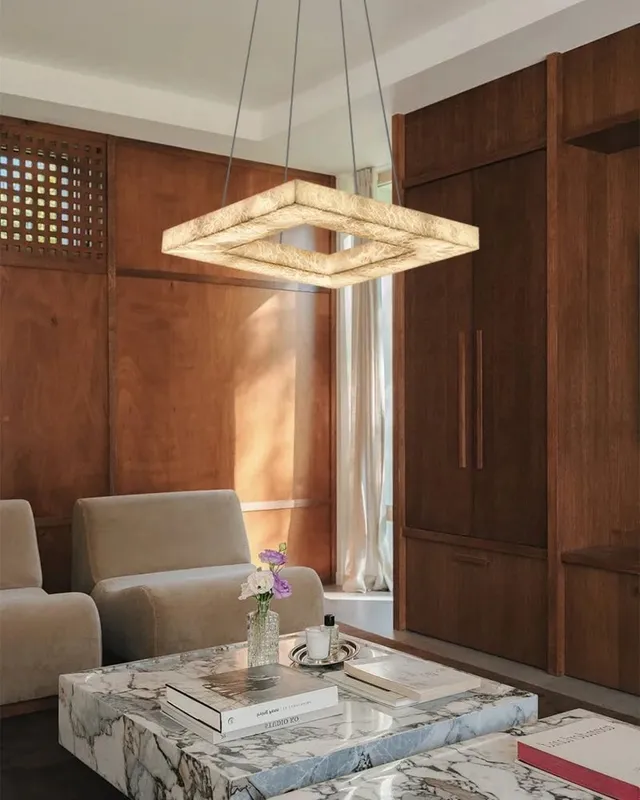 LightsStory Alabaster Square Pendant Light - Lux Gold - XL Statement — LightsStory LED Pendant Lights  
