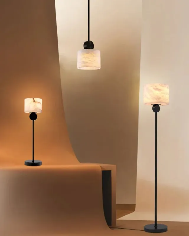 Etruscan Geometric Table Lamp - Iconic Alabaster Square/Round Drum — LightsStory LED General Lighting  
