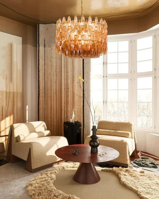 Cortina Statement Drum Chandelier - Geometric Murano Glass — LightsStory LED Pendant Lights  