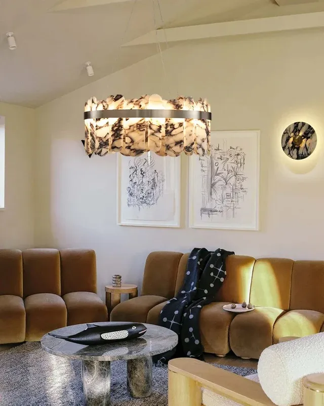 LightsStory Alabaster Round Statement Chandelier - Lux Gold & Black — LightsStory LED Pendant Lights  