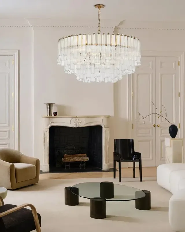 Bellagio Sculptural Waterfall Chandelier - Heritage Brass Glass Tier — LightsStory LED Pendant Lights  