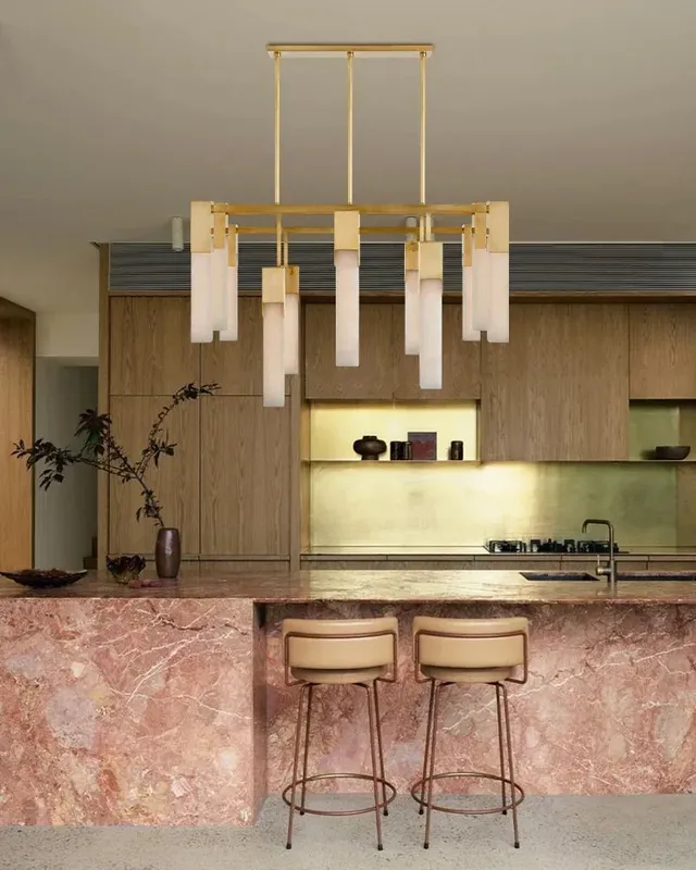 Annecy Square Alabaster Chandelier - Heritage Brass - Statement Linear — LightsStory LED Linear Lights  