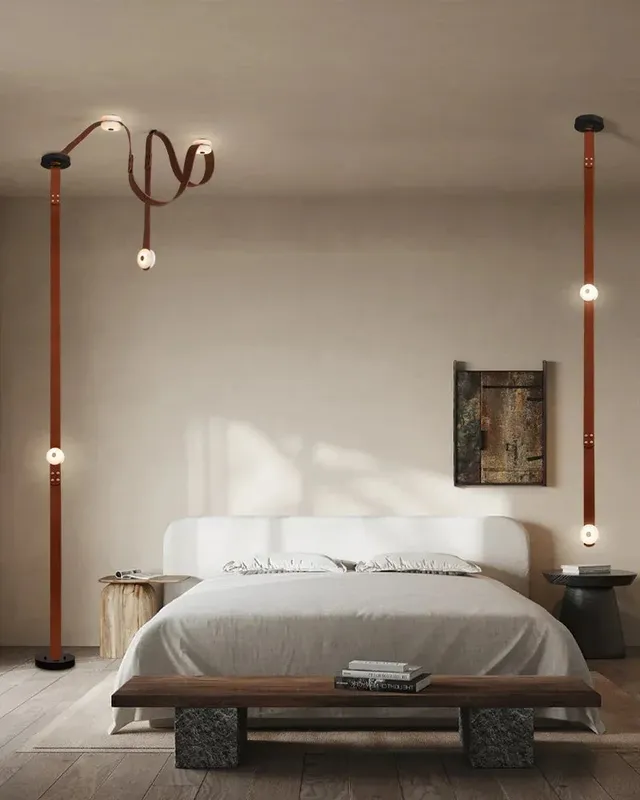 LightsStory Bespoke Alabaster Linear Pendant Light - Leather Detail — LightsStory LED Linear Lights  