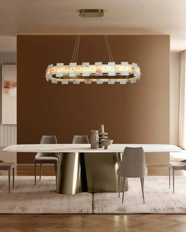 Snow Flake Iconic Alabaster Rectangular Chandelier - XL Natural Stone — LightsStory LED Pendant Lights  