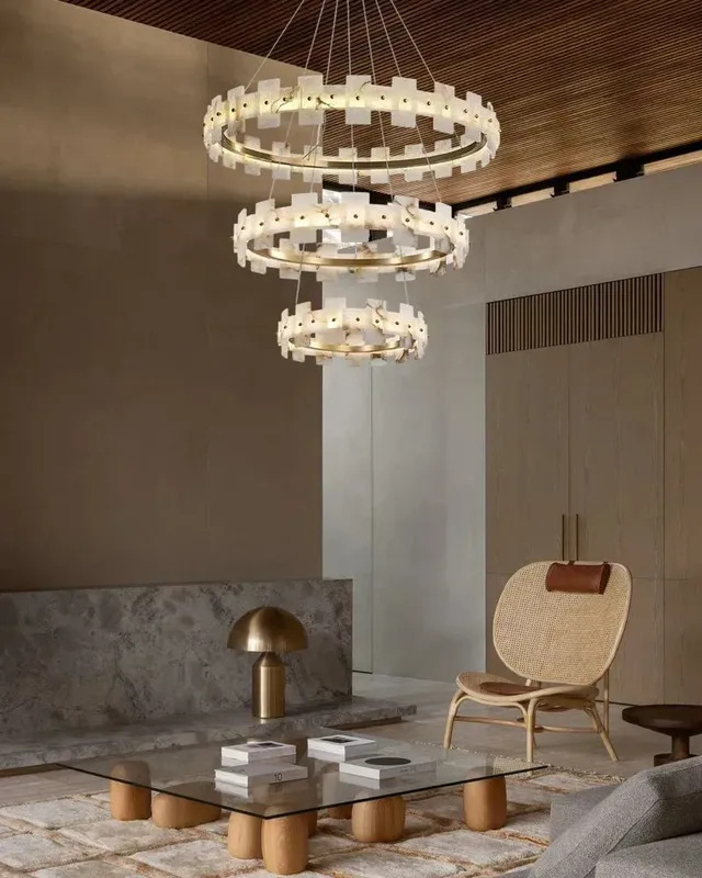 LightsStory Alabaster Statement Chandelier - Round - Heritage Brass — LightsStory LED Pendant Lights  
