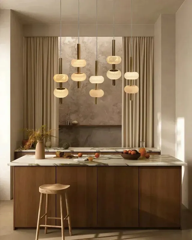Villa Oval Alabaster Statement Pendant Light - Cluster Heritage Brass — LightsStory LED Linear Lights  