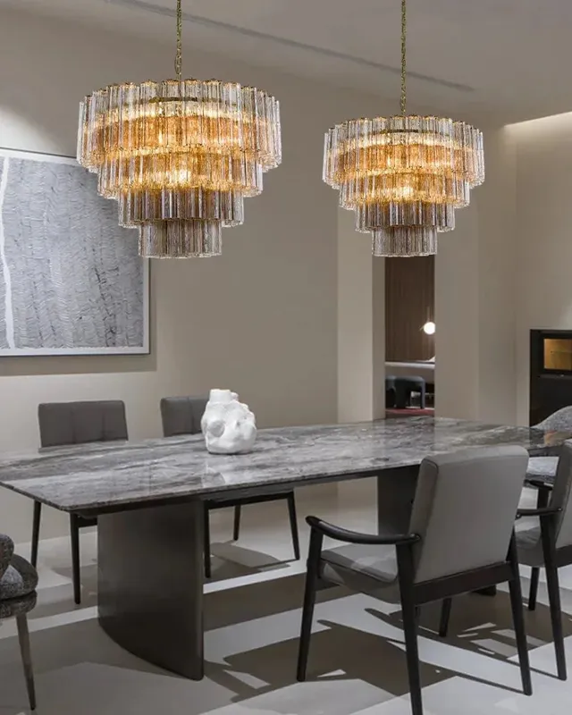 Cortina Statement Round Chandelier - Smoked Fluted Glass - XL Tier — LightsStory LED Pendant Lights  