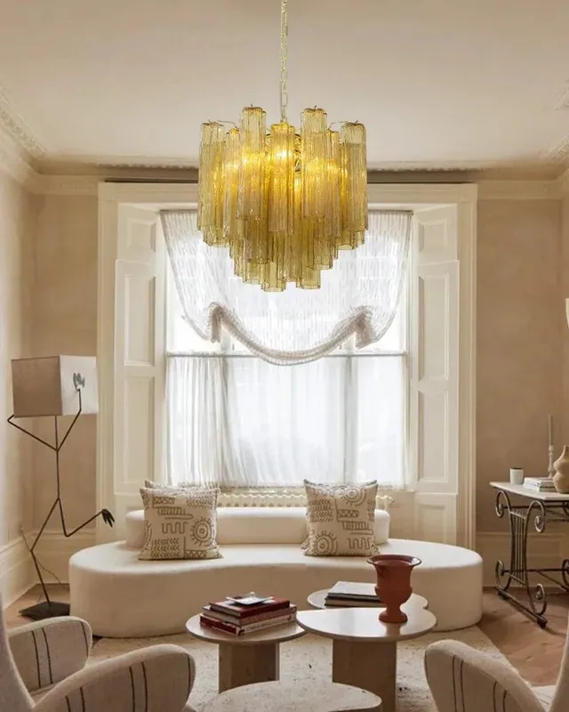 Cortina Layered Murano Glass Chandelier - Amber Round XL Feature — LightsStory LED Pendant Lights  