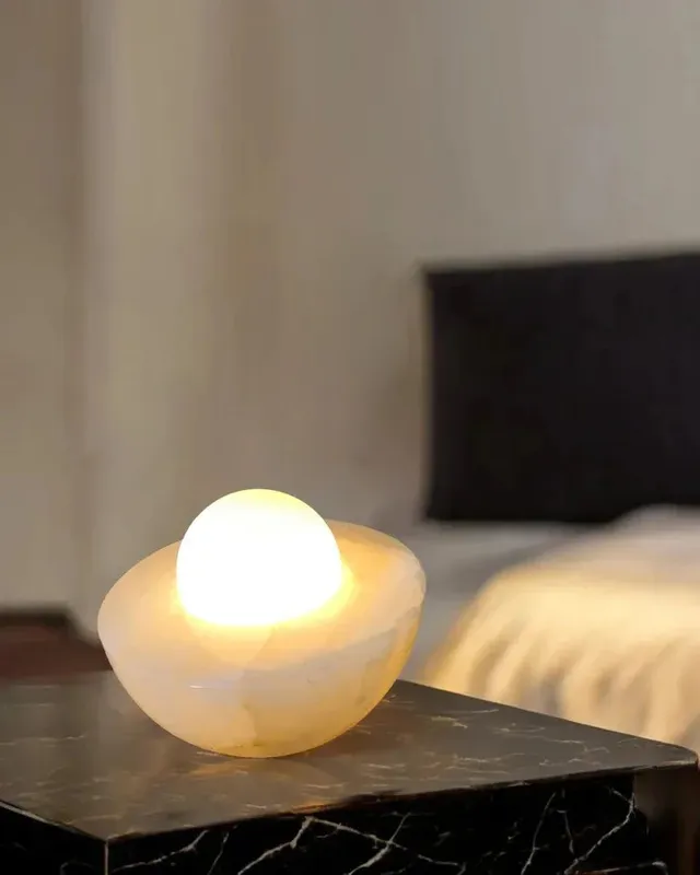 LightsStory Serene Alabaster Bowl Table Lamp - Natural White Stone — LightsStory LED General Lighting  