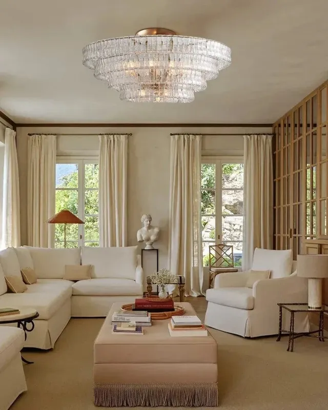 Giverny Ghiaccio Glass Tired Ceiling Light - Clear & Smoky Boho Plated Brass — LightsStory LED Ceiling Lights  