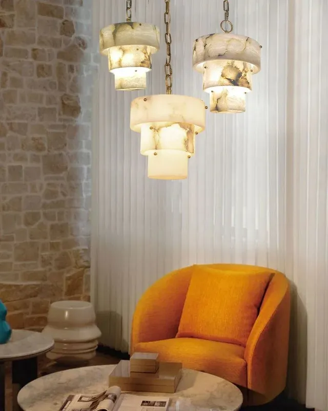 LightsStory Ethereal Alabaster Round Chandelier - Statement Gold — LightsStory LED Pendant Lights  