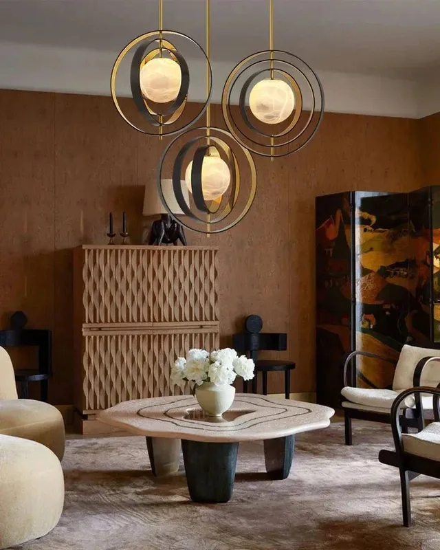 LightsStory Ethereal Alabaster Ring Chandelier - Statement Gold — LightsStory LED Pendant Lights  