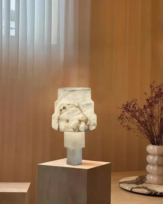 LightsStory Alabaster Round Table Lamp - Small Curated Natural Stone — LightsStory LED General Lighting  