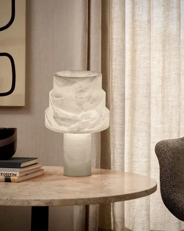 LightsStory Serene Alabaster Circle Table Lamp - Natural Stone — LightsStory LED General Lighting  