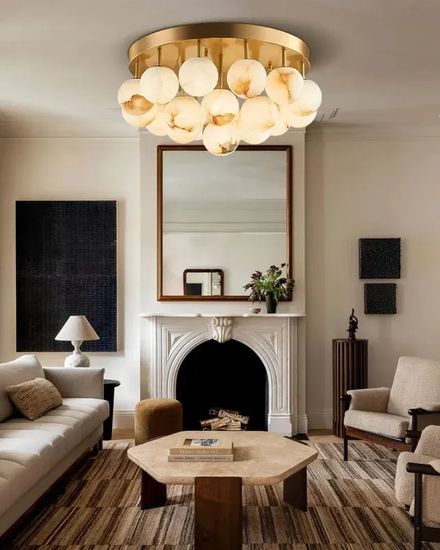 LightsStory Alabaster Globe Semi-Flush Ceiling Light - Iconic Soft Brass — LightsStory LED Ceiling Lights  