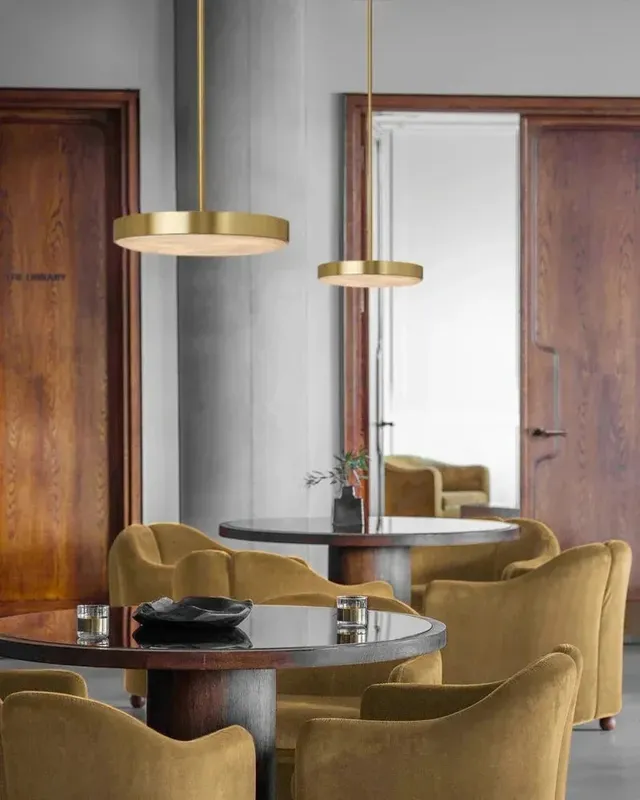 Knokke Alabaster Dome Pendant Light - Statement Small Round Brass — LightsStory LED Pendant Lights  