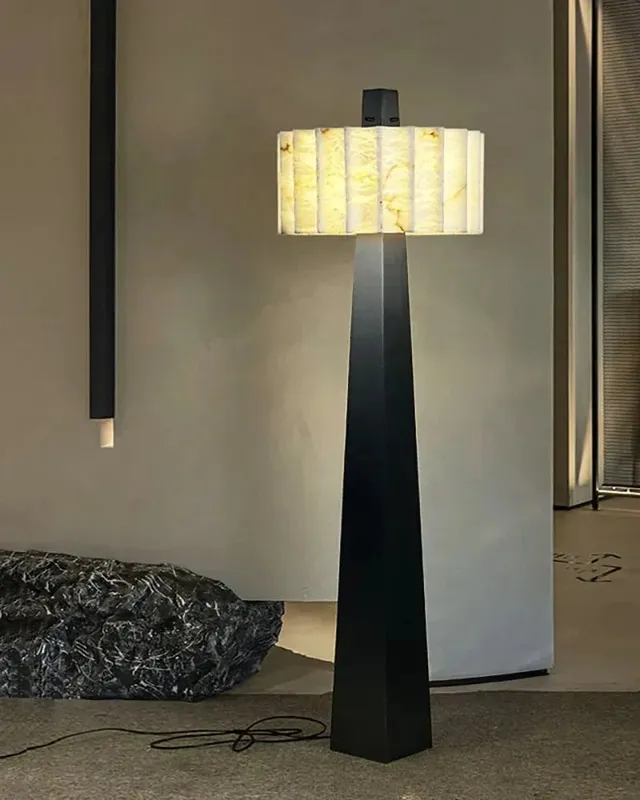 LightsStory Signature Alabaster Floor Lamp - Round Statement - Black — LightsStory LED General Lighting  
