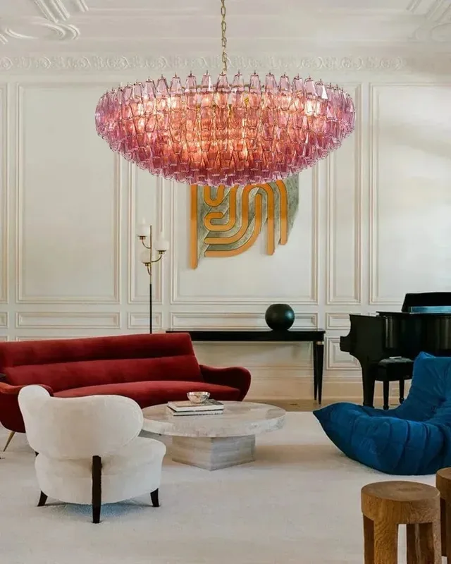 Cortina Murano Glass Statement Chandelier - Pink Round Tiered Design — LightsStory LED Pendant Lights  