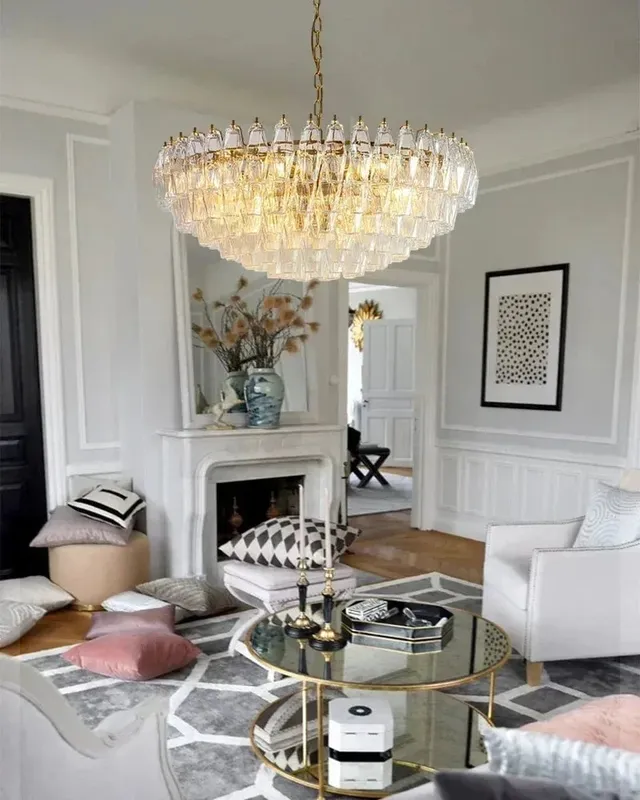 Cortina Statement Round Chandelier - Colorful Murano Glass - Brass — LightsStory LED Pendant Lights  