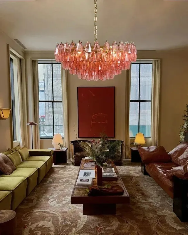 Cortina Murano Glass Round Chandelier - Statement Diamond Handblown — LightsStory LED Pendant Lights  