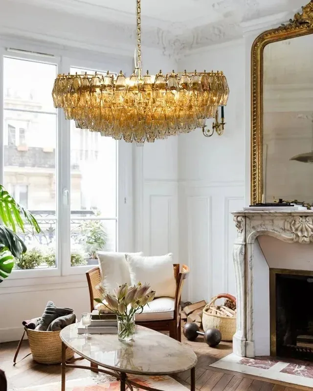Cortina Murano Glass Statement Chandelier - Gold & Smoky Pink — LightsStory LED Pendant Lights  