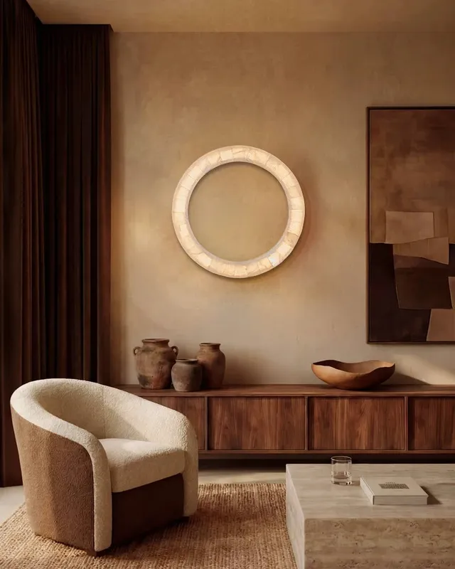 LightsStory Serene Alabaster Round Wall Sconce - Natural White Stone — LightsStory LED Wall Lights  