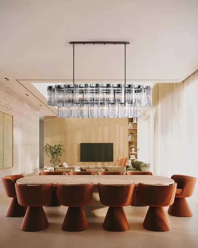 Saint-Cirq Rectangular Tier Pendant Light - Statement Reeded Glass — LightsStory LED Linear Lights  
