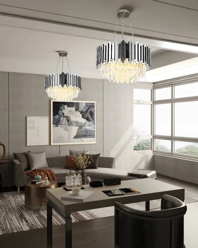 LightsStory Statement Drum Chandelier - Large K9 Crystal Gold — LightsStory LED Pendant Lights  