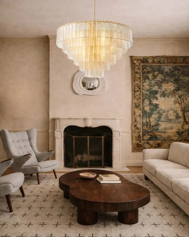 Cassis Statement Round Chandelier - Lux Gold - Multi-Tier Glass — LightsStory LED Pendant Lights  