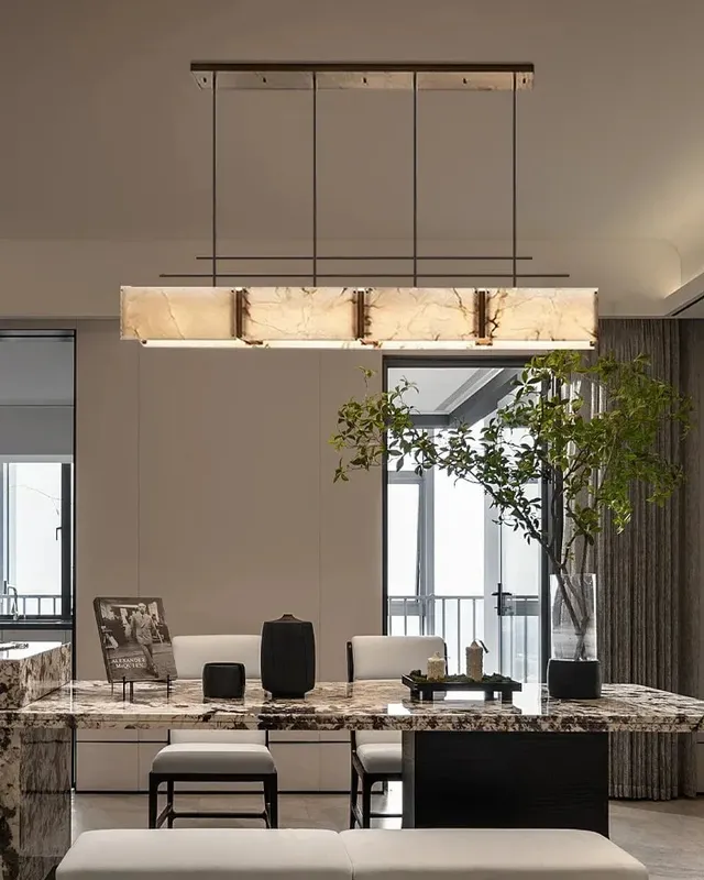 LightsStory Rectangular Alabaster Statement Chandelier - Heritage Brass — LightsStory LED Linear Lights  