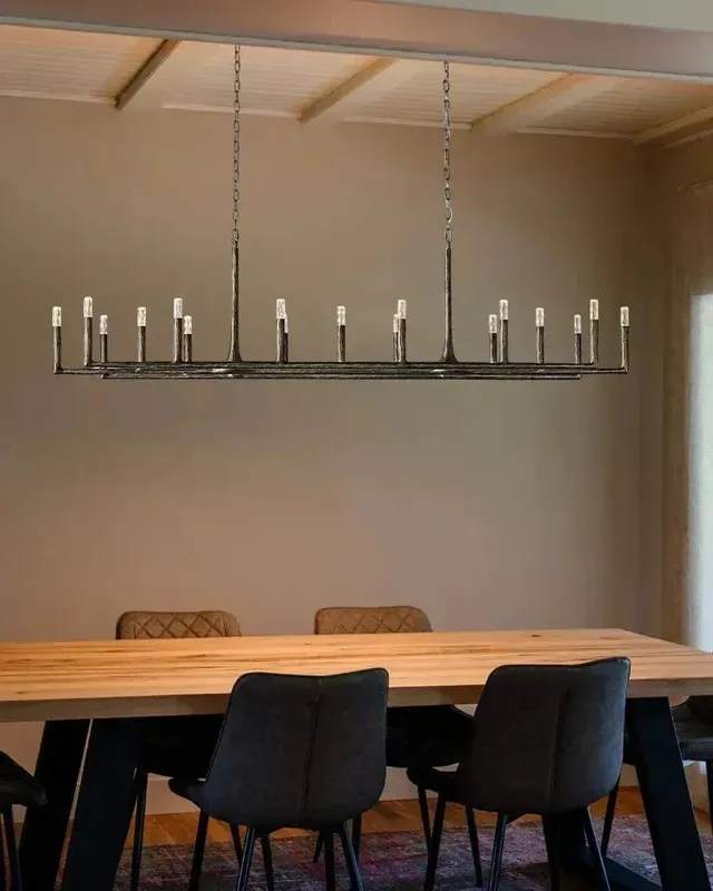 Elmsworth Statement Linear Chandelier - Hand-Hammered Matte Black — LightsStory LED Linear Lights  