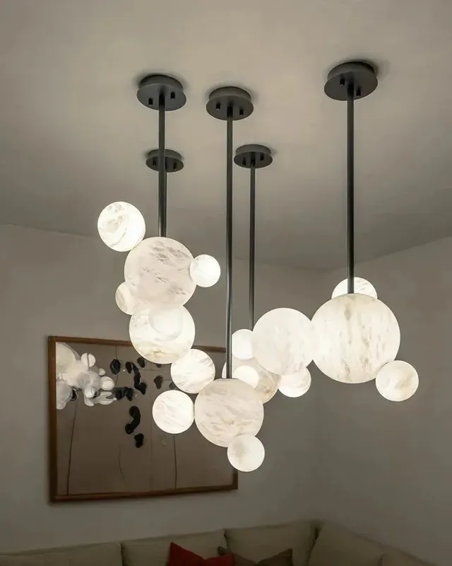 Ethereal Alabaster Lux Cluster Globe Pendant Light - Signature Black — LightsStory LED Pendant Lights  