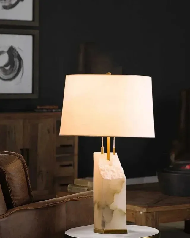 LightsStory Alabaster Round Table Lamp - Heritage Brass - Small — LightsStory LED General Lighting  