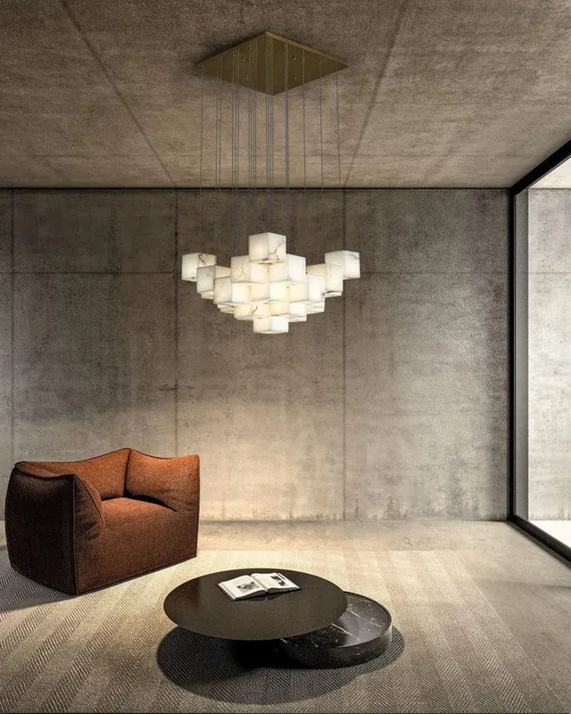 LightsStory Crafted Alabaster Square Cube Cluster Pendant Light — LightsStory LED Pendant Lights  