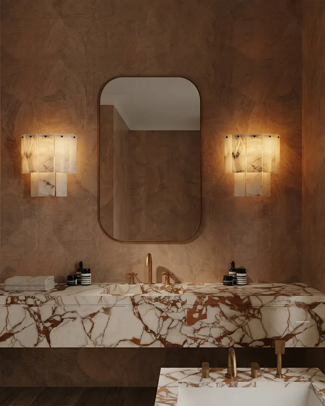 LightsStory Alabaster Square Wall Sconce - Statement Heritage Brass — LightsStory LED Wall Lights  