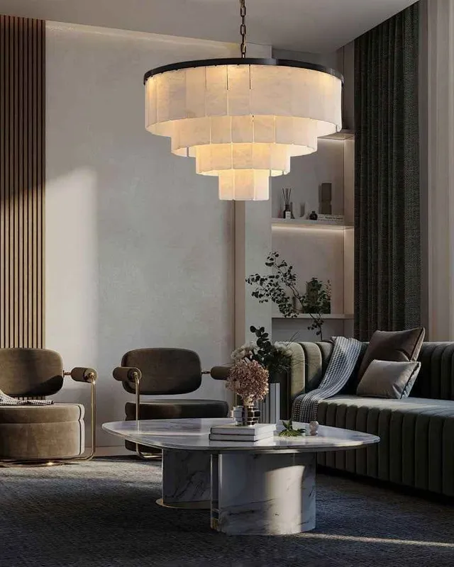 Stowe Alabaster Statement Chandelier - Round Matte Black - Signature — LightsStory LED Pendant Lights  
