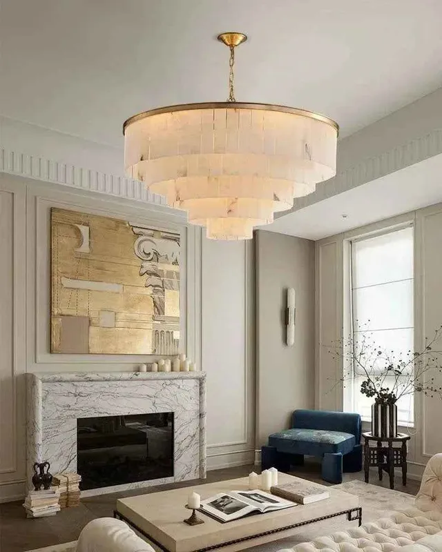 Stowe Alabaster Statement Chandelier - Serene Gold Multi-Tier XL — LightsStory LED Pendant Lights  