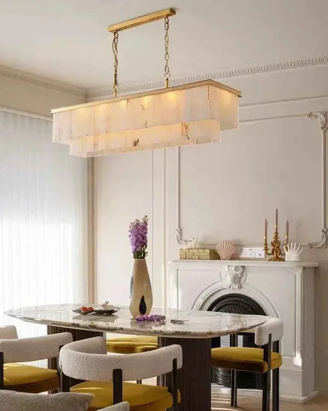 Stowe Alabaster Statement Chandelier - Rectangular - Double Tier — LightsStory LED Linear Lights  