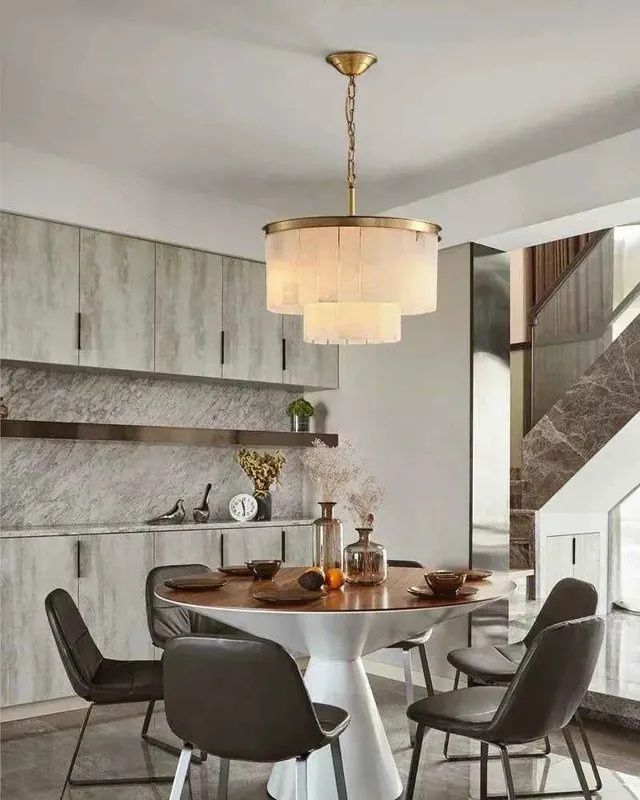 Stowe Alabaster Statement Chandelier - Lux Gold - Round Multi-Tier — LightsStory LED Pendant Lights  
