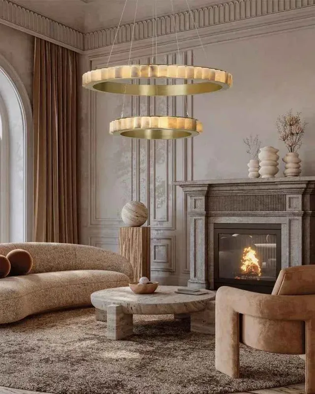 LightsStory Alabaster Statement Chandelier - Triple Ring - Gold & Black — LightsStory LED Pendant Lights  