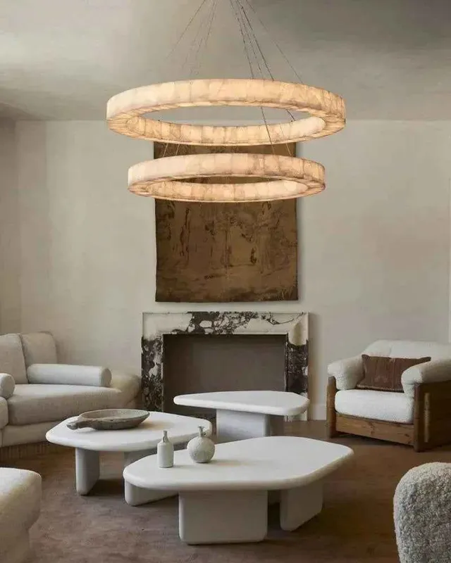 Belleval Alabaster Statement Chandelier - Serene White Tiered Rings — LightsStory LED Pendant Lights  