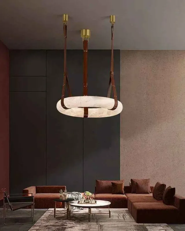 LightsStory Statement Alabaster Pendant Light - Round Leather Design — LightsStory LED Pendant Lights  