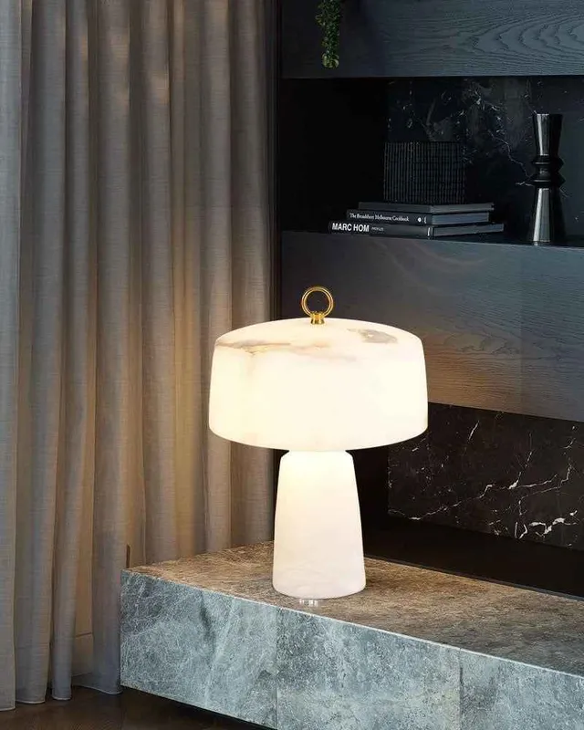LightsStory Round Alabaster Artisanal Table Lamp - Polished Copper — LightsStory LED General Lighting  