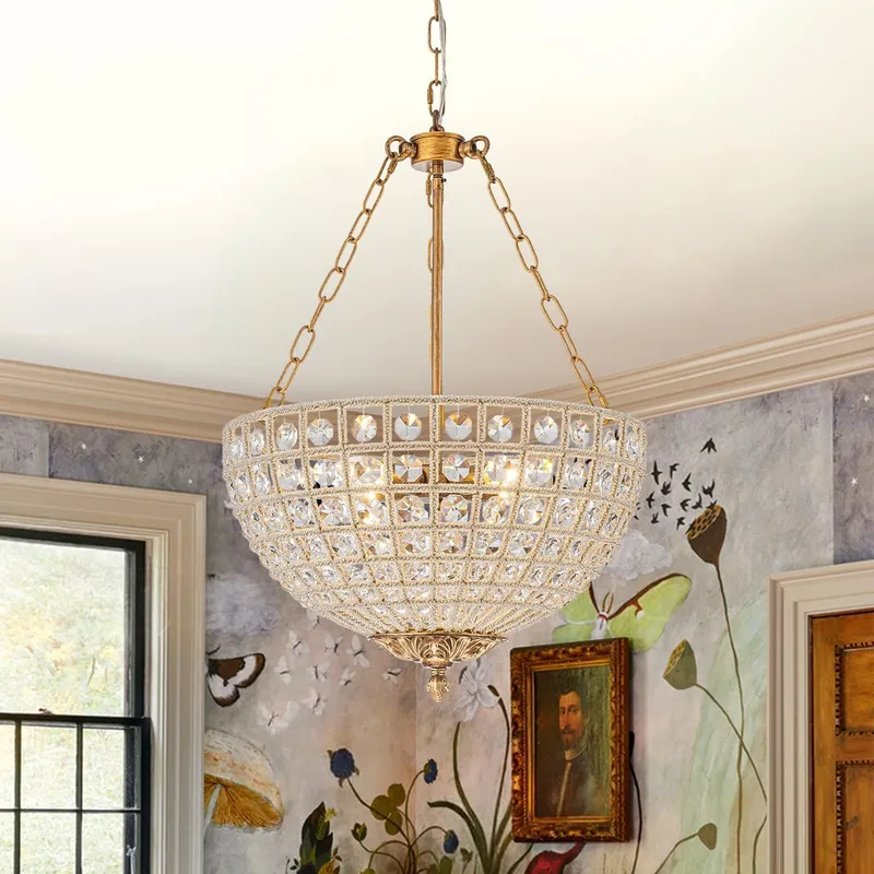 French Antique Brass Bronze Crystal Round Cage Chandelier — LightFixturesUSA LED Pendant Lights 60.0W 