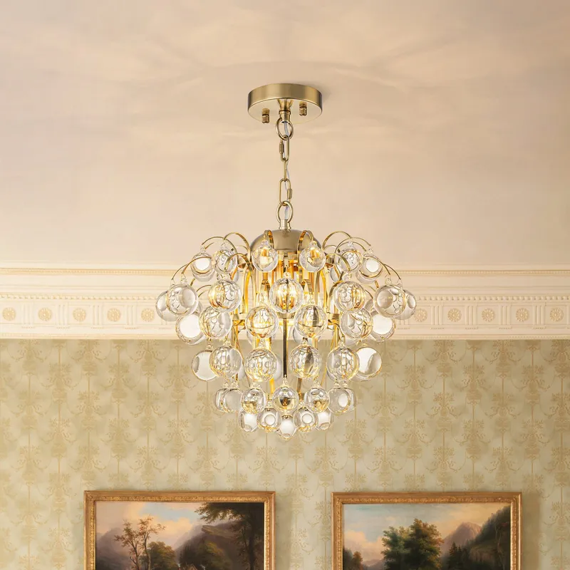 Brass Bloom Cascade Tiered Crystal Ball Firework Chandelier — LightFixturesUSA LED Pendant Lights 60.0W 