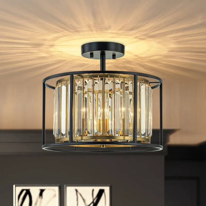 (OpenBox) Glam Crystal Drum Round Semi Flush Ceiling Light — LightFixturesUSA LED Ceiling Lights 40.0W 