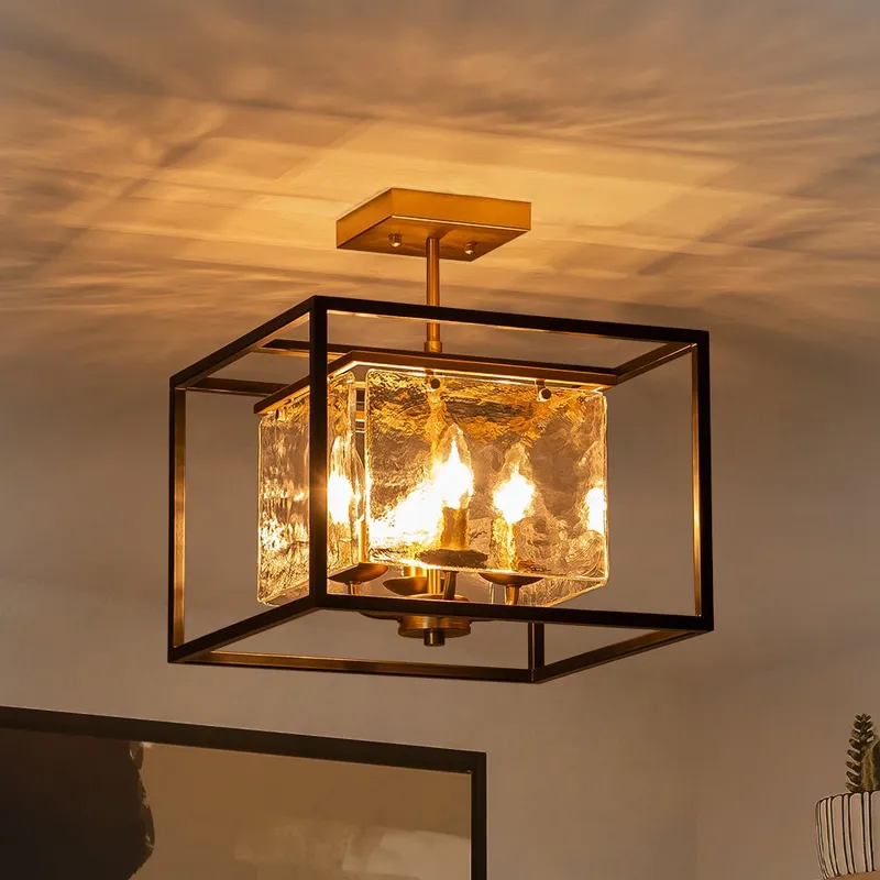 (OpenBox) Textured Glass Candle Style Square Lantern Ceiling Light — LightFixturesUSA LED Ceiling Lights 40.0W 