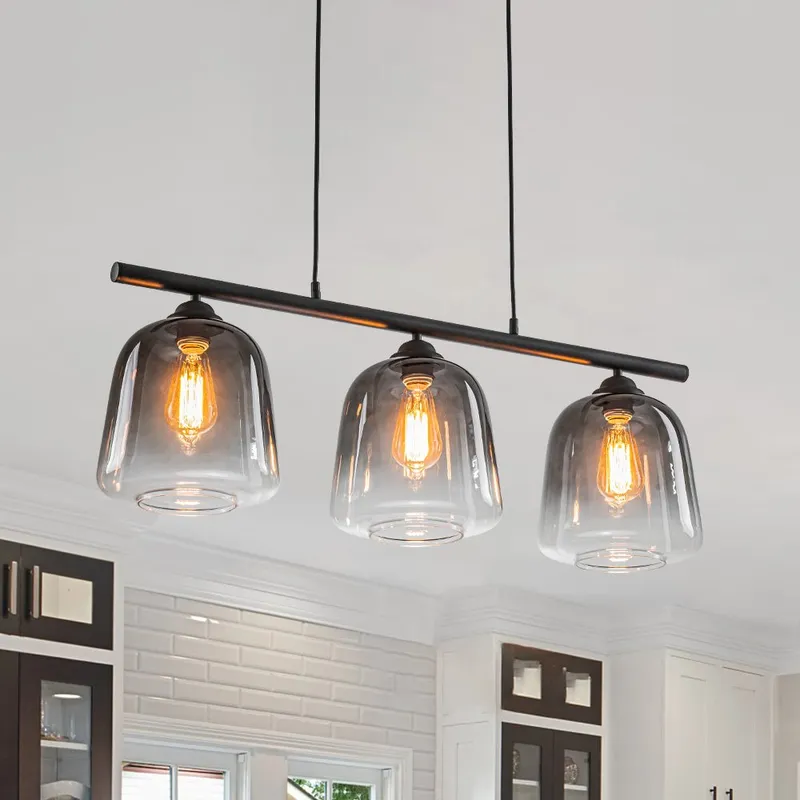 (OpenBox) 3-Light Gradual Smoked Glass Shade Linear Island Pendant — LightFixturesUSA LED Linear Lights 40.0W 